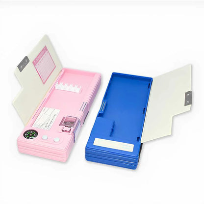Multifunction Pencil Box - Kids Geometry Case with Secret Compartment (Dino, Elephant, Rabbit)