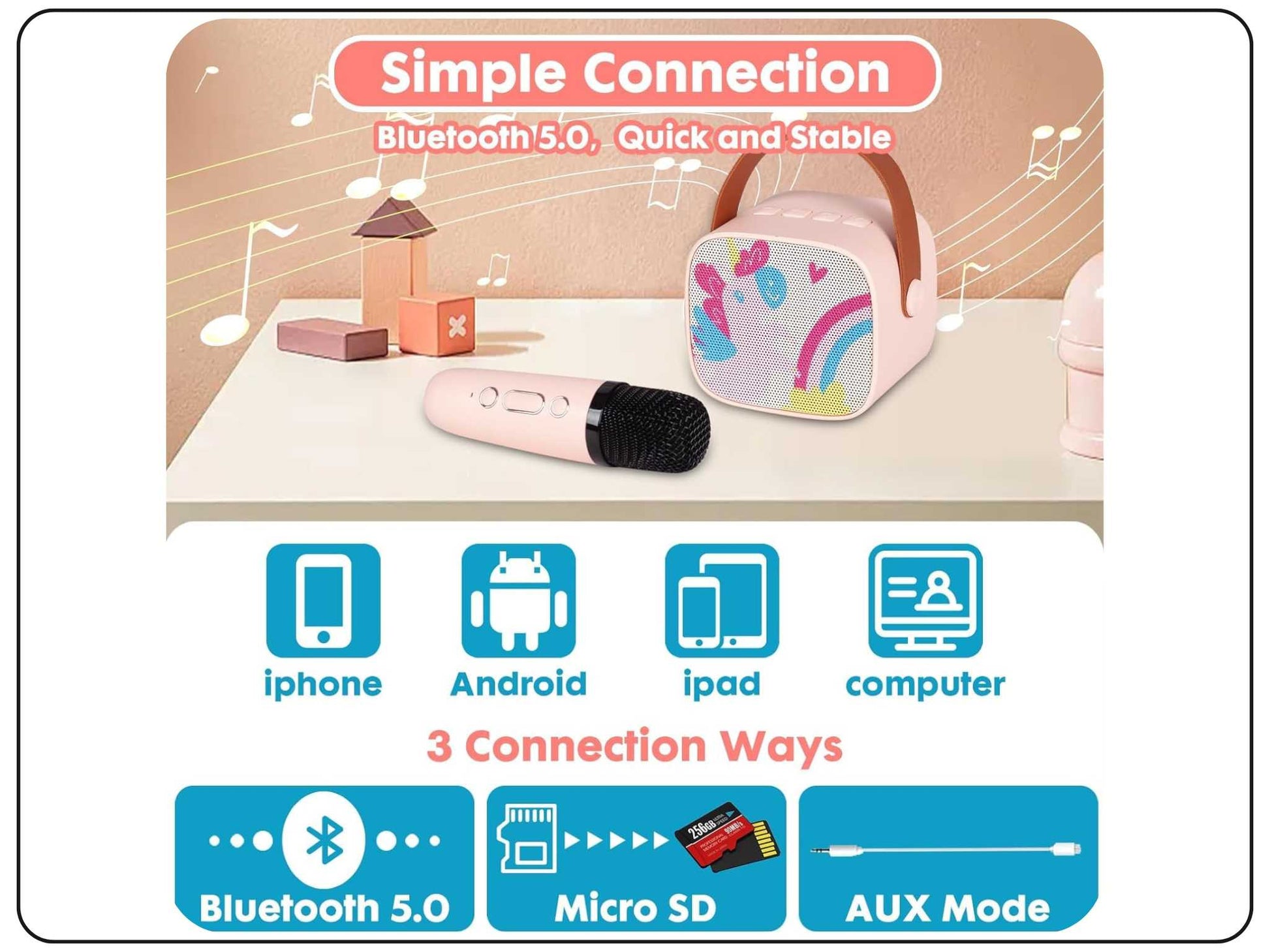 Party Anywhere Bluetooth Karaoke Speaker Mic for Kids