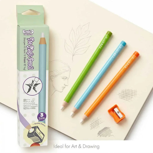 Pencil Shape Magic Eraser Set with Sharpener - Precision Tool | DODKart
