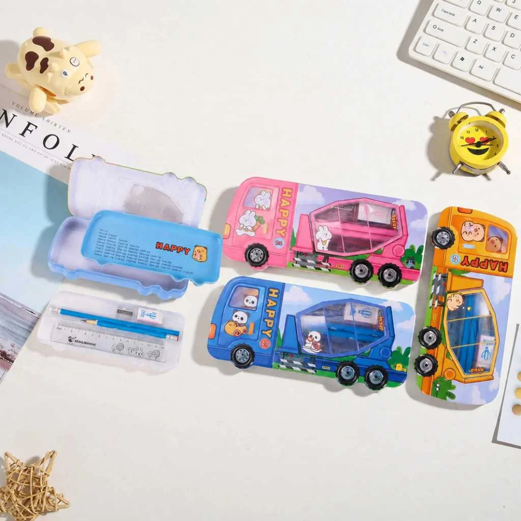 Premium Cement Truck Pencil Box - Durable 5-in-1 Kids Stationery Set