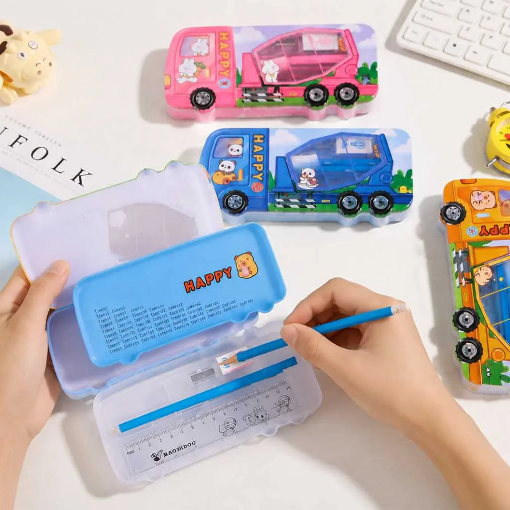Premium Cement Truck Pencil Box - Durable 5-in-1 Kids Stationery Set