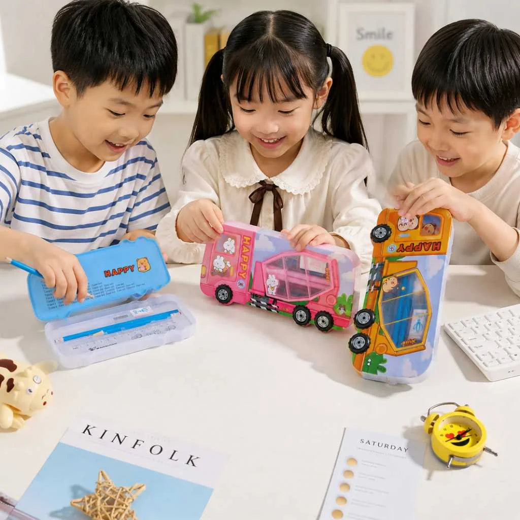 Premium Cement Truck Pencil Box - Durable 5-in-1 Kids Stationery Set