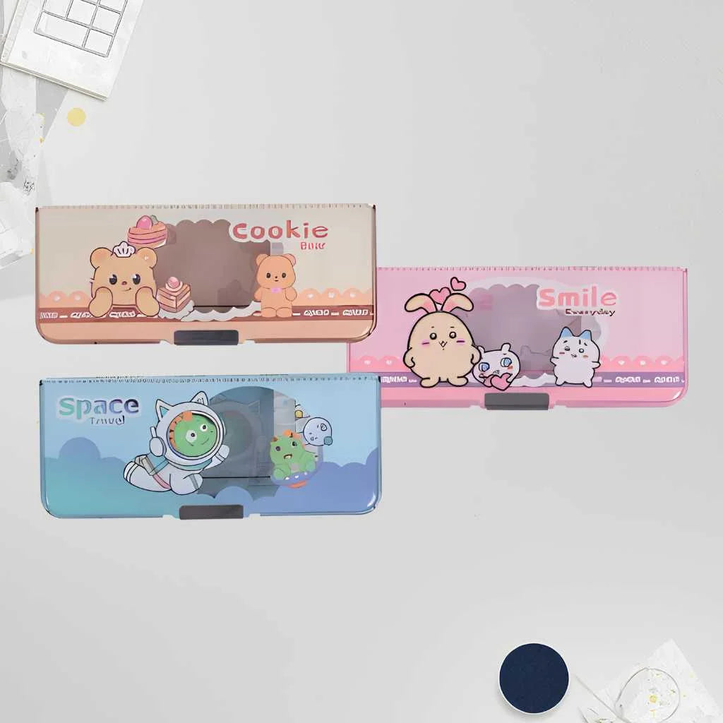 Premium Double Sided Multifunction Pencil Box for Kids (Bear, Dino, Rabbit & Unicorn)