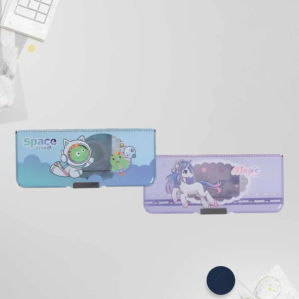 Premium Double Sided Multifunction Pencil Box for Kids (Bear, Dino, Rabbit & Unicorn)