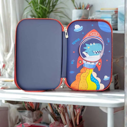 Premium Hard Dino & Space Shell Pencil Case for Kids