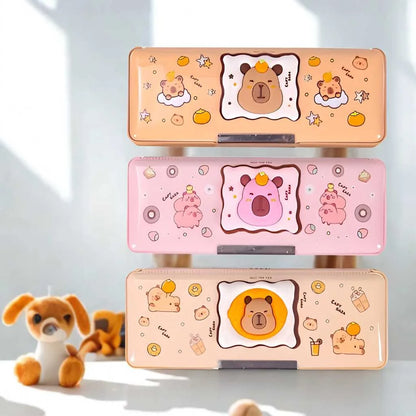 Premium Capabara Magnetic Pencil Box - Durable Multi-Compartment Kids Stationery Case