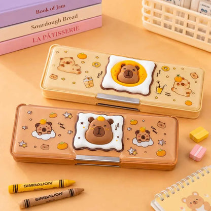 Premium Capabara Magnetic Pencil Box - Durable Multi-Compartment Kids Stationery Case