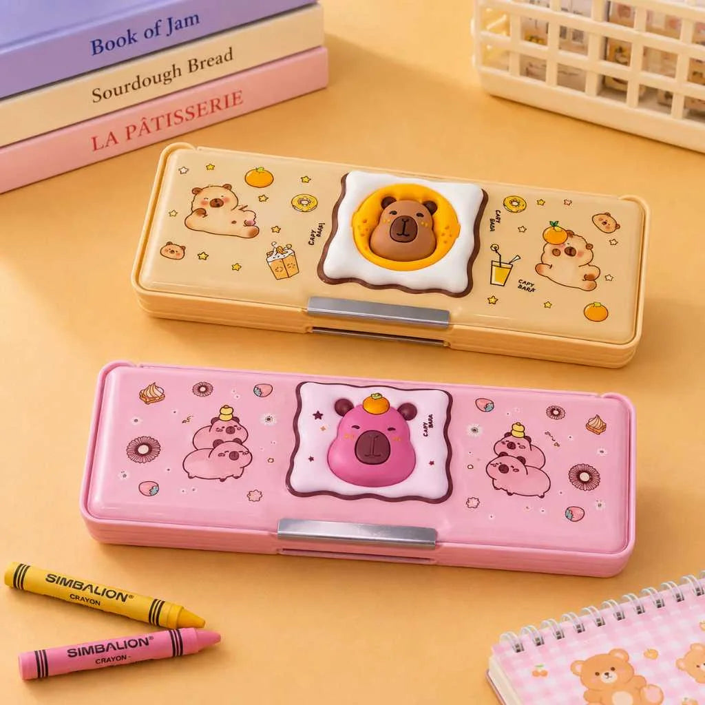 Premium Capabara Magnetic Pencil Box - Durable Multi-Compartment Kids Stationery Case