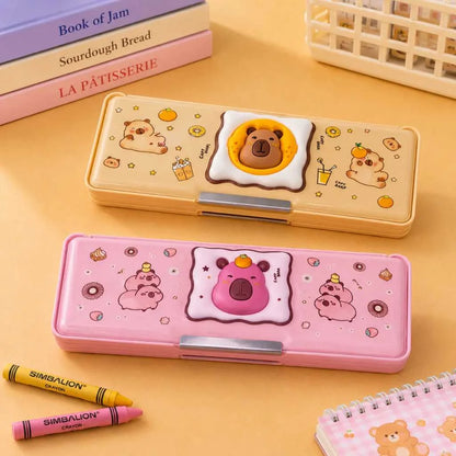 Premium Capabara Magnetic Pencil Box - Durable Multi-Compartment Kids Stationery Case