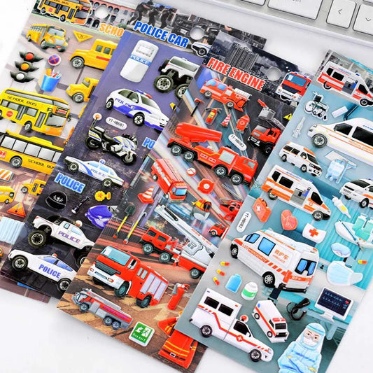 Puffy 3D Textures Transportation Car Stickers Set of 4