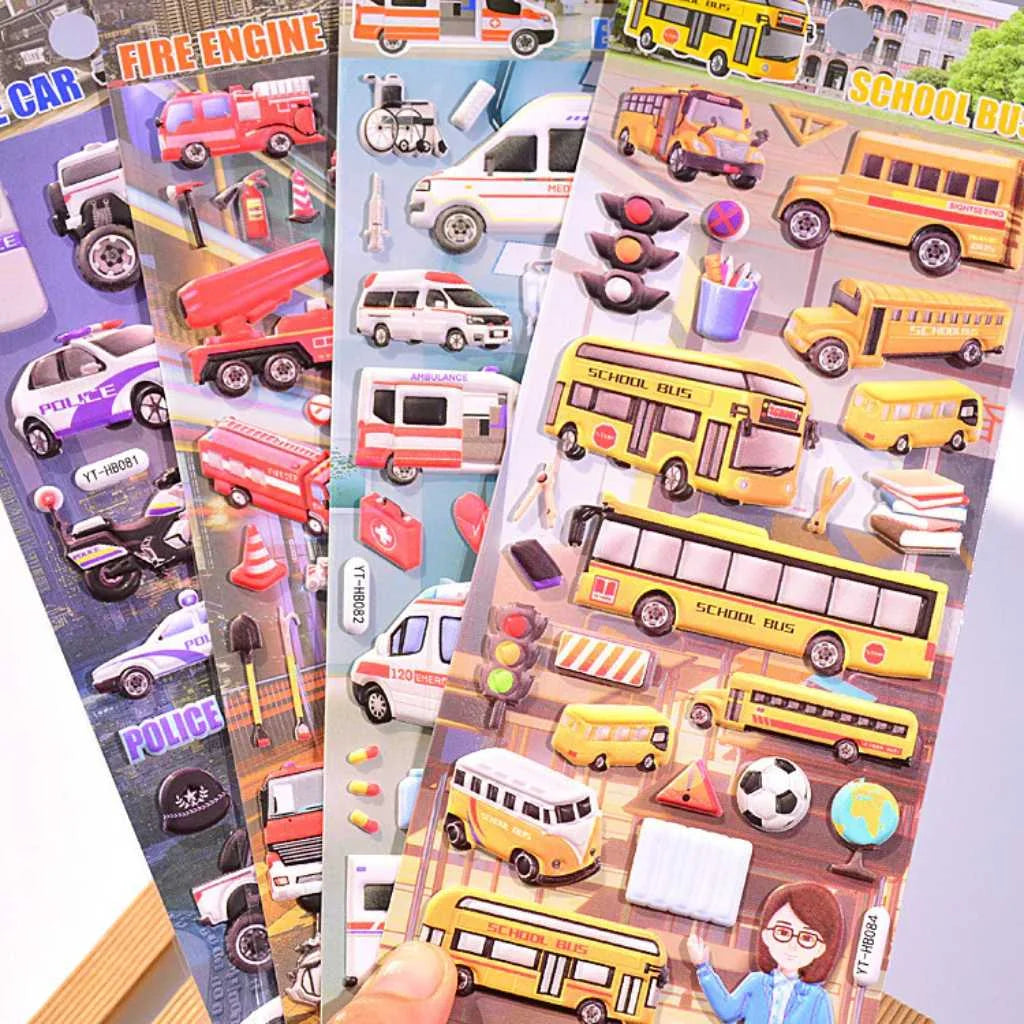 Puffy 3D Textures Transportation Car Stickers Set of 4