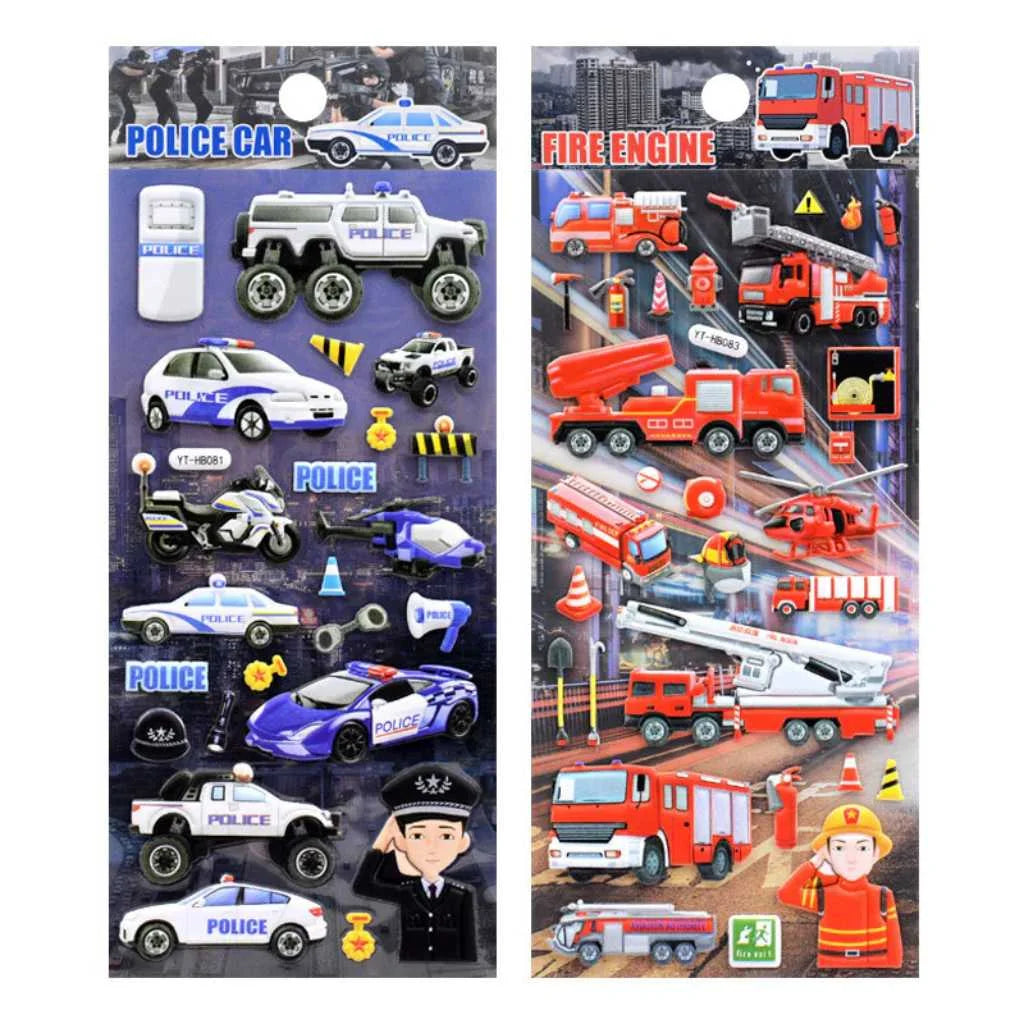 Puffy 3D Textures Transportation Car Stickers Set of 4