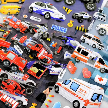 Puffy 3D Textures Transportation Car Stickers Set of 4