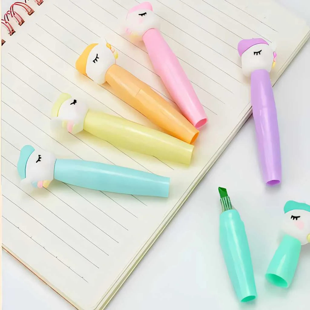 Rainbow Unicorn Highlighters Set - 6 Pastel Colors | DODKart