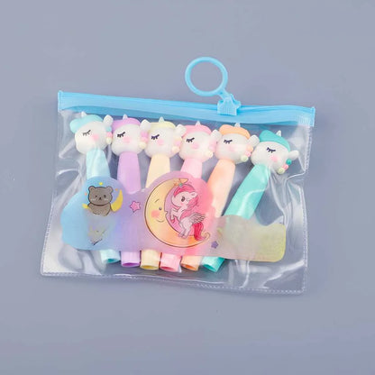 Rainbow Unicorn Highlighters Set - 6 Pastel Colors | DODKart