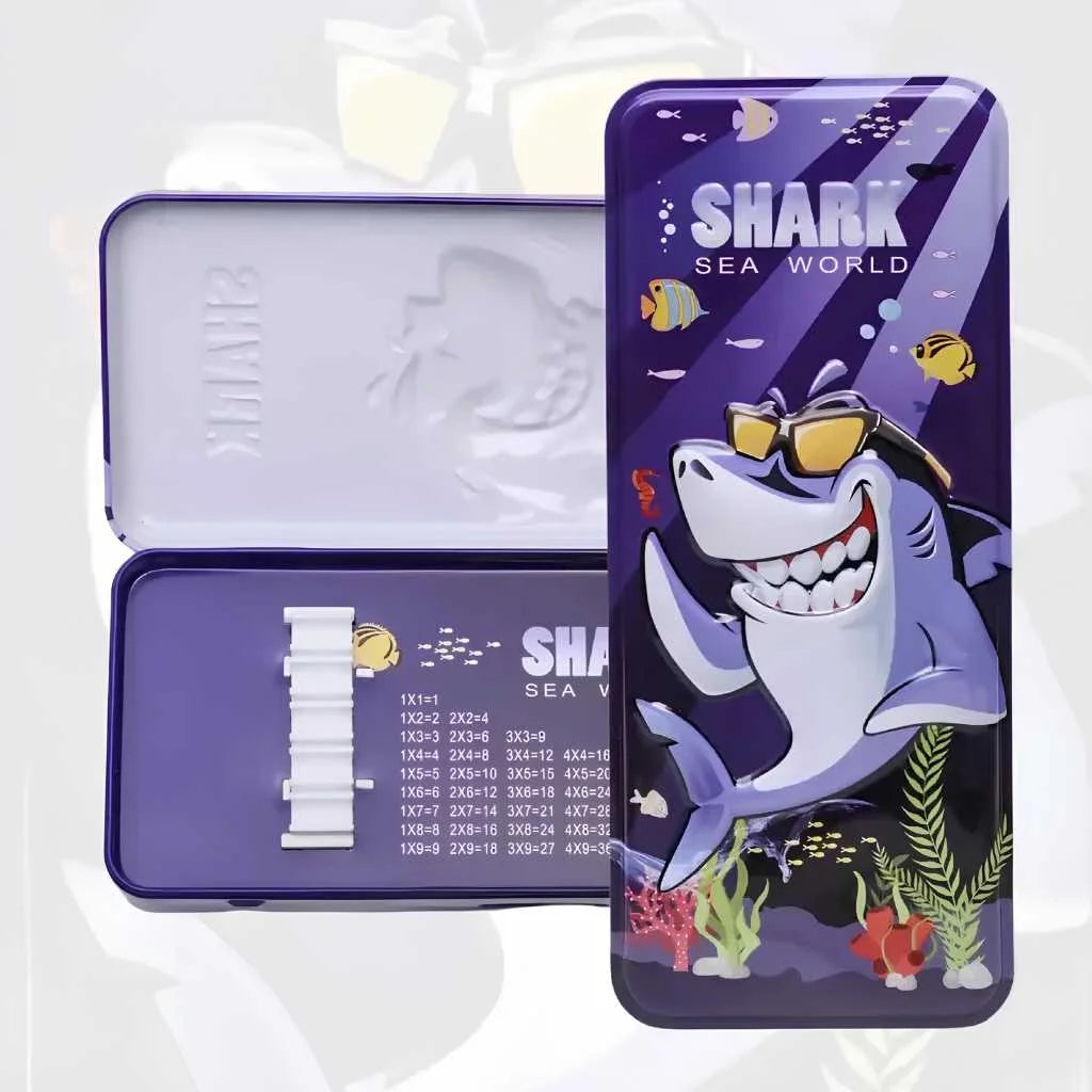 Shark Printed Metal Pencil Box - Durable Organized Case