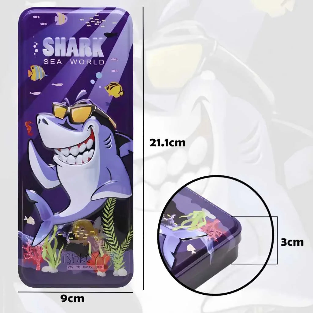 Shark Printed Metal Pencil Box - Durable Organized Case