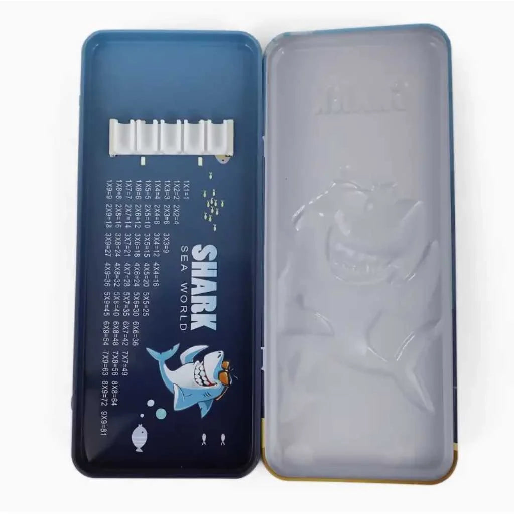Shark Printed Metal Pencil Box - Durable Organized Case