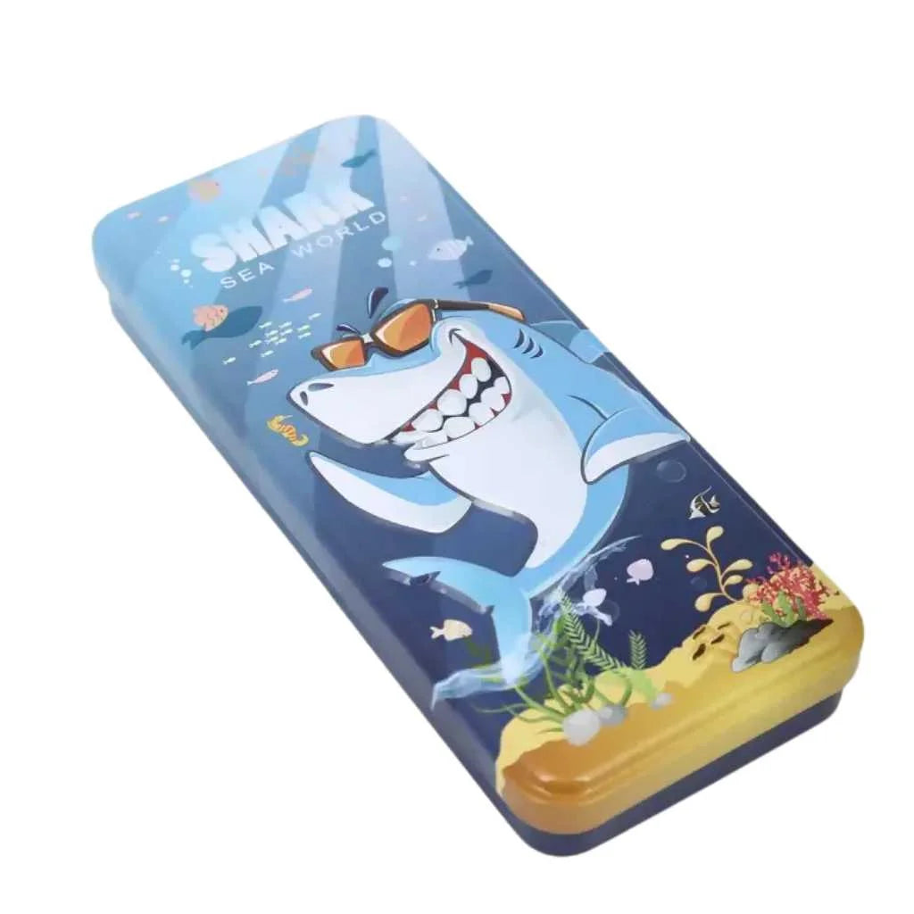 Shark Printed Metal Pencil Box - Durable Organized Case