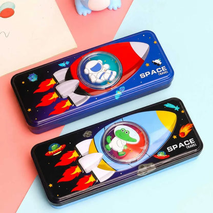 Space Rocket Double Layer Metal Compass Box for Kids | Educational & Durable