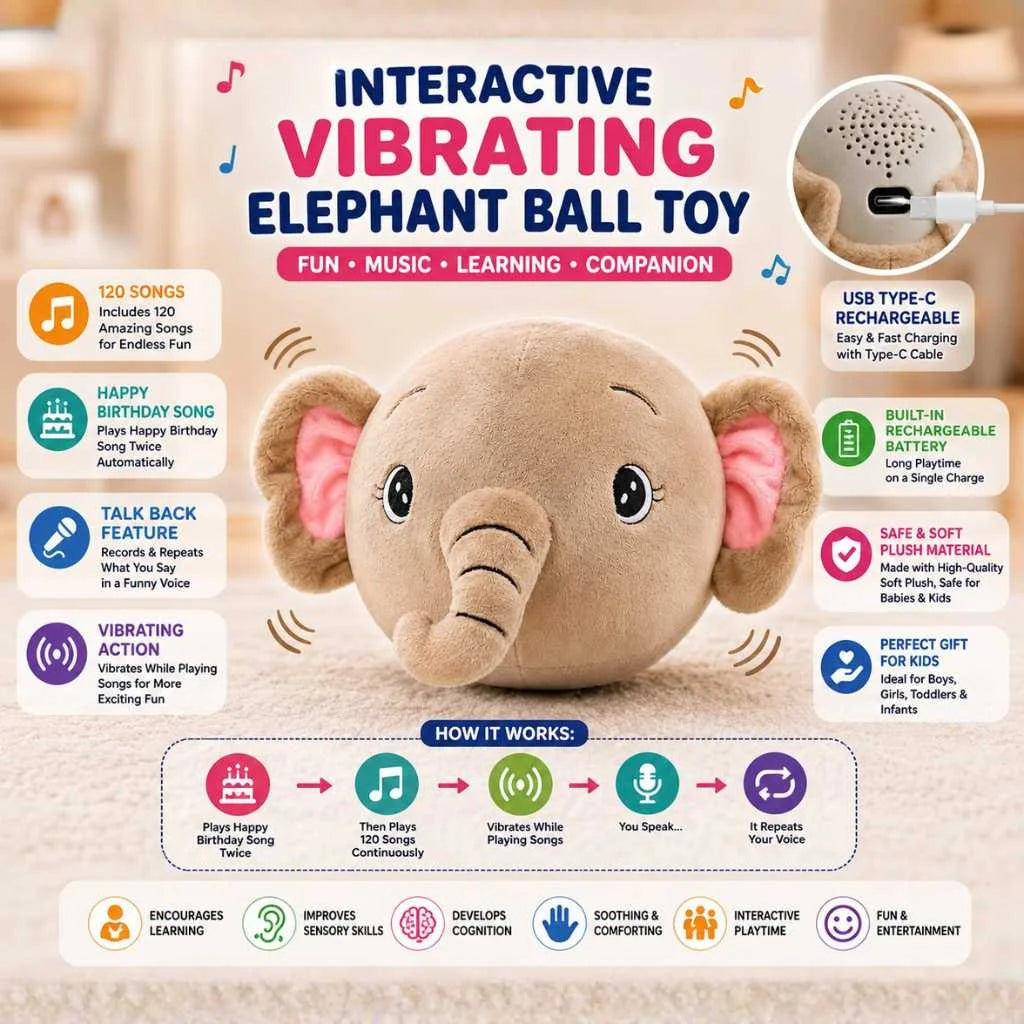 Talking Music Elephant Toy for Babies Interactive and Vibrating