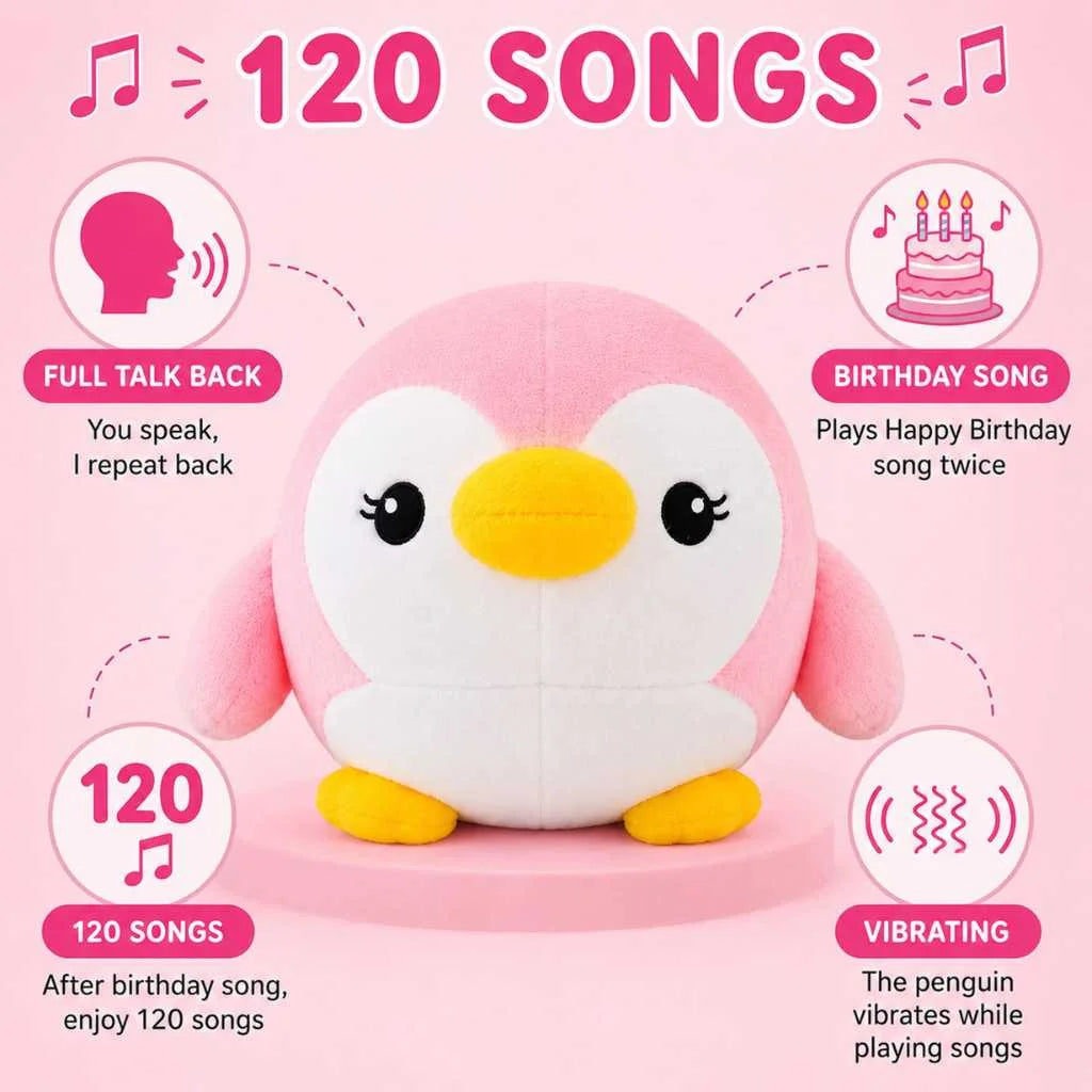 Talking Music Penguin Toy for Babies Vibrating Ball and USB-C