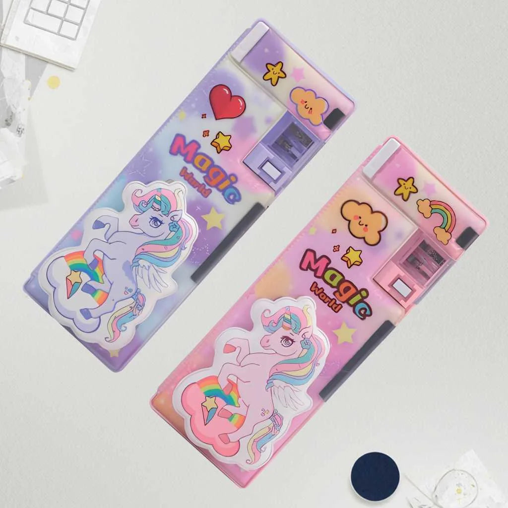 Unicorn Pencil Case for Girls - Double Compartment & Magnetic