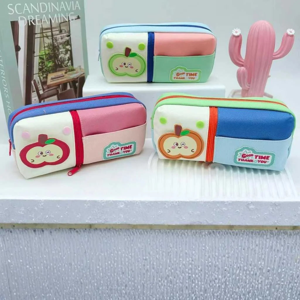 Vibrant Cartoon Apple Colorful Pouch | Cute & Durable Stationery Case for Kids