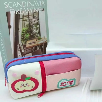 Vibrant Cartoon Apple Colorful Pouch | Cute & Durable Stationery Case for Kids