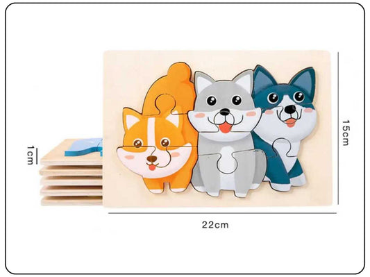 Wooden Animal Pattern Puzzle Game Educational Toy 3 Set 
